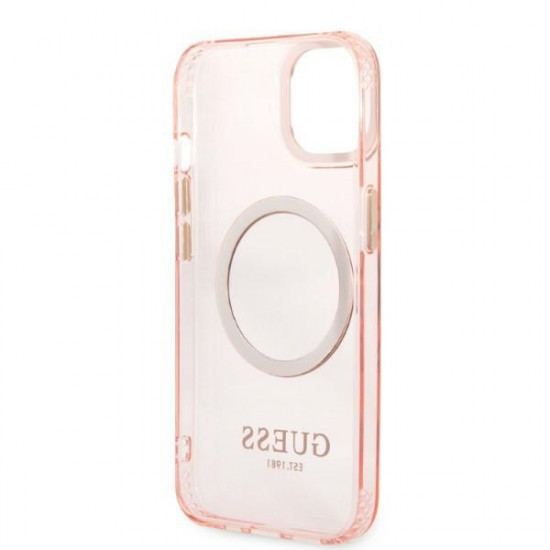 Guess GUHMP13MHTCMP Apple iPhone 13 pink hard case Gold Outline Translucent MagSafe