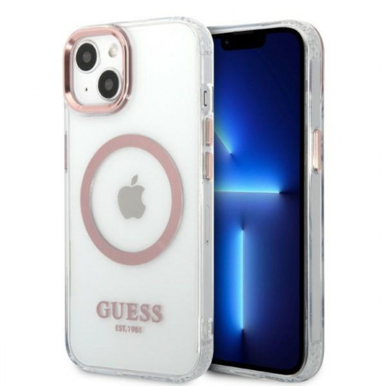 Guess GUHMP13MHTRMP Apple iPhone 13 pink hard case Metal Outline Magsafe