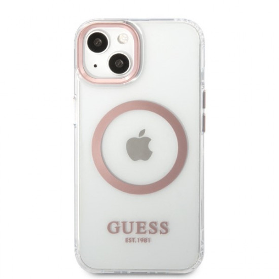 Guess GUHMP13MHTRMP Apple iPhone 13 pink hard case Metal Outline Magsafe