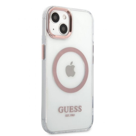 Guess GUHMP13MHTRMP Apple iPhone 13 pink hard case Metal Outline Magsafe