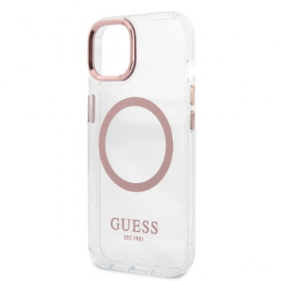 Guess GUHMP13MHTRMP Apple iPhone 13 pink hard case Metal Outline Magsafe