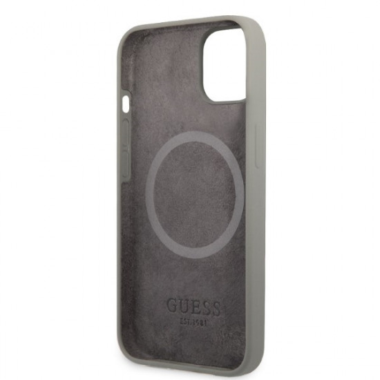 Guess GUHMP13MSPLG Apple iPhone 13 grey hard case Silicone Logo Plate MagSafe