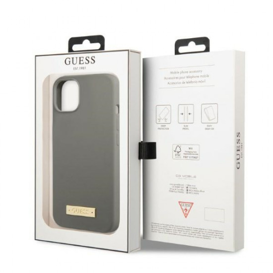 Guess GUHMP13MSPLG Apple iPhone 13 grey hard case Silicone Logo Plate MagSafe