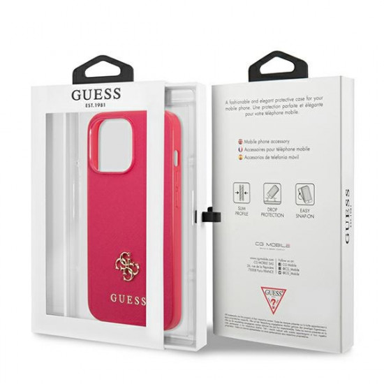 Guess GUHCP13LPS4MF Apple iPhone 13 Pro pink hardcase Saffiano 4G Small Metal Logo