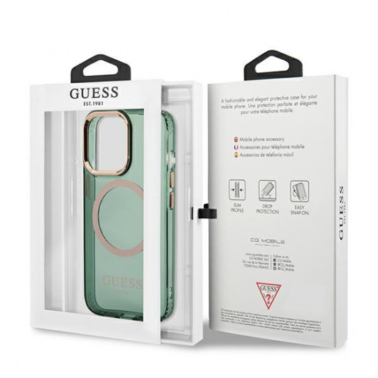 Guess GUHMP13LHTCMA Apple iPhone 13 Pro khaki hard case Gold Outline Translucent MagSafe