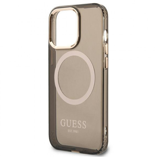 Guess GUHMP13LHTCMK Apple iPhone 13 Pro black hard case Gold Outline Translucent MagSafe