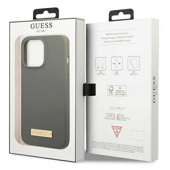 Guess GUHMP13LSPLG Apple iPhone 13 Pro grey hard case Silicone Logo Plate MagSafe