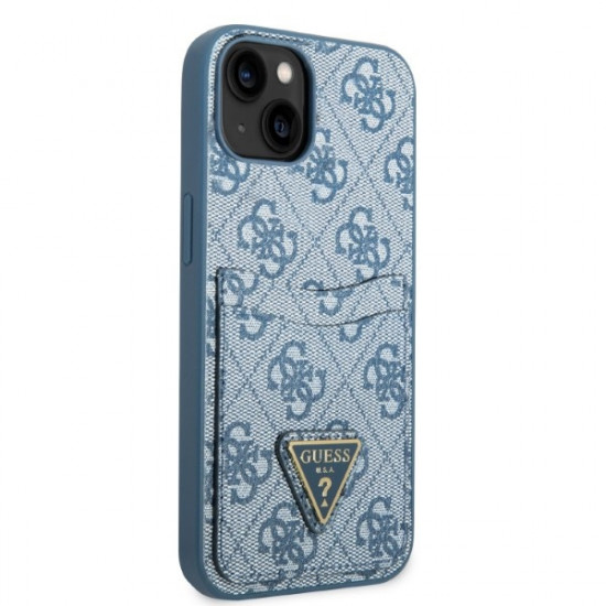 Guess GUHCP13SP4TPB Apple iPhone 13 mini blue hardcase 4G Triangle Logo Cardslot