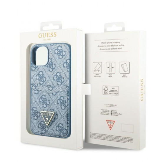 Guess GUHCP13SP4TPB Apple iPhone 13 mini blue hardcase 4G Triangle Logo Cardslot