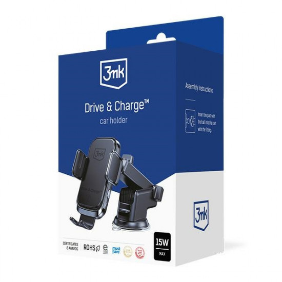 3MK Drive&Charge automatic car mount holder with wireless charger 15W