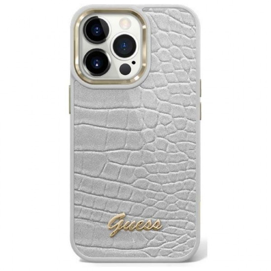 Guess GUHCP14LHGCRHS Apple iPhone 14 Pro silver hardcase Croco Collection