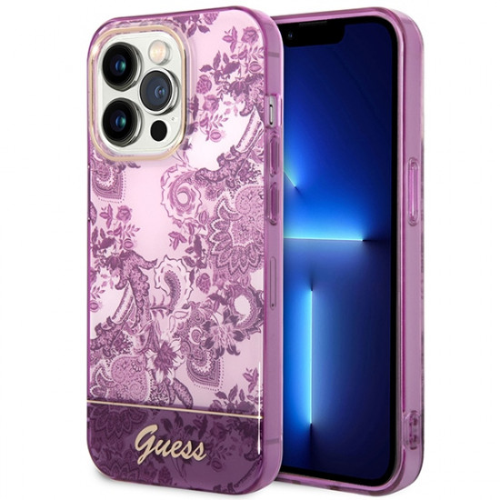 Guess GUHCP14LHGPLHF Apple iPhone 14 Pro fuschia hardcase Porcelain Collection