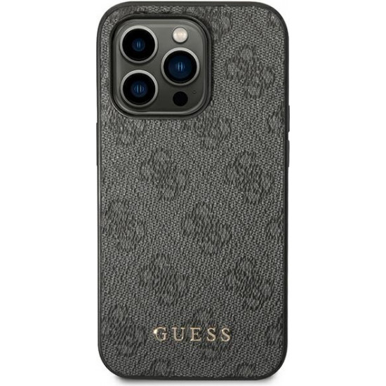 Guess GUHCP14LG4GFGR Apple iPhone 14 Pro grey hard case 4G Metal Gold Logo