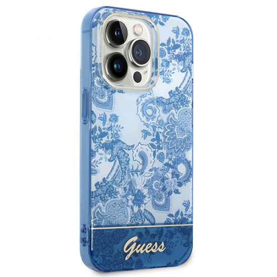 Guess GUHCP14LHGPLHB Apple iPhone 14 Pro blue hardcase Porcelain Collection