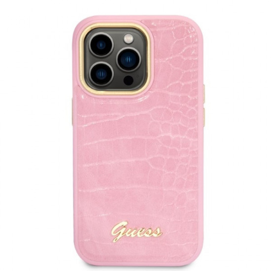 Guess GUHCP14LHGCRHP Apple iPhone 14 Pro pink hardcase Croco Collection