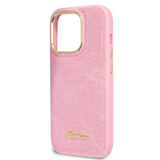 Guess GUHCP14LHGCRHP Apple iPhone 14 Pro pink hardcase Croco Collection