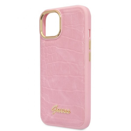 Guess GUHCP14SHGCRHP Apple iPhone 14 pink hardcase Croco Collection