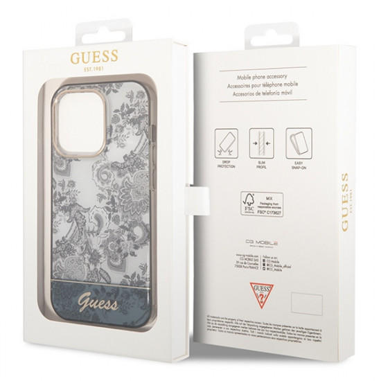 Guess GUHCP14LHGPLHG Apple iPhone 14 Pro grey hardcase Porcelain Collection