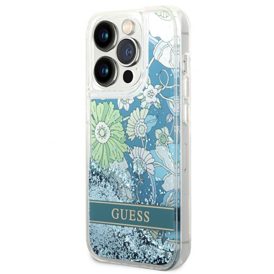 Guess GUHCP14LLFLSN Apple iPhone 14 Pro green hardcase Flower Liquid Glitter