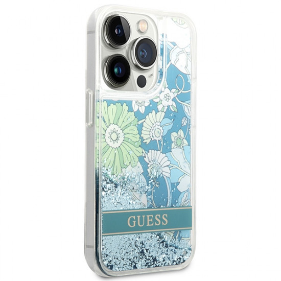 Guess GUHCP14LLFLSN Apple iPhone 14 Pro green hardcase Flower Liquid Glitter