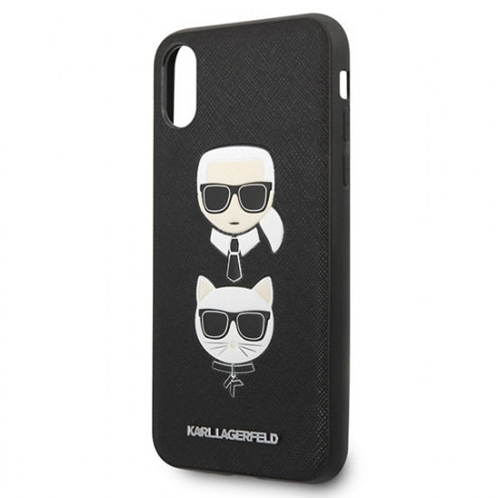 Karl Lagerfeld KLHCPXSAKICKCBK Apple iPhone XS/X black hardcase Saffiano Ikonik Karl&Choupette Head