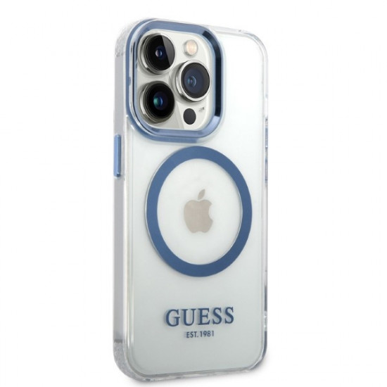 Guess GUHMP14LHTRMB Apple iPhone 14 Pro blue hard case Metal Outline Magsafe