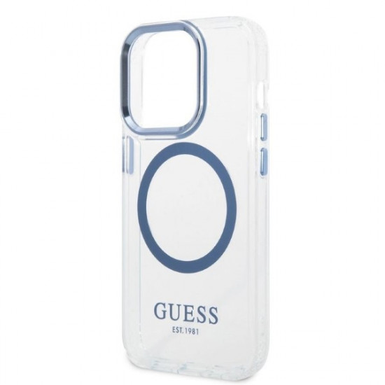 Guess GUHMP14LHTRMB Apple iPhone 14 Pro blue hard case Metal Outline Magsafe