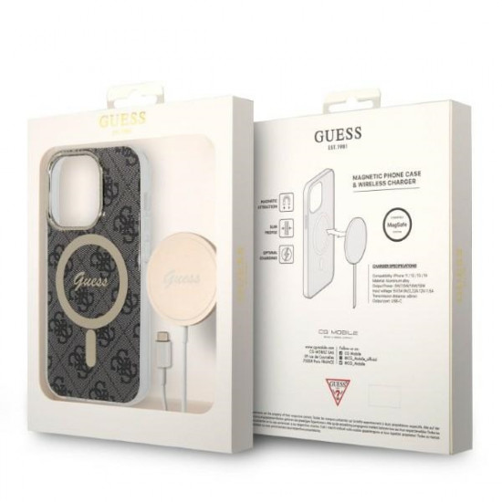 Guess GUBPP14XH4EACSK Case + Wireless Charger Apple iPhone 14 Pro Max black hard case 4G Print MagSafe