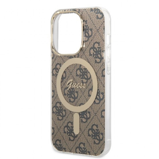 Guess GUBPP14XH4EACSW Case + Wireless Charger Apple iPhone 14 Pro Max brązowy/brown hard case 4G Print MagSafe