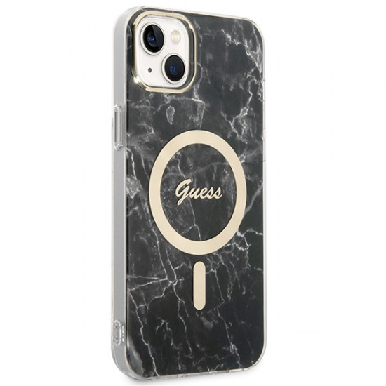 Guess GUBPP14SHMEACSK Case + Wireless Charger Apple iPhone 14 black hard case Marble MagSafe