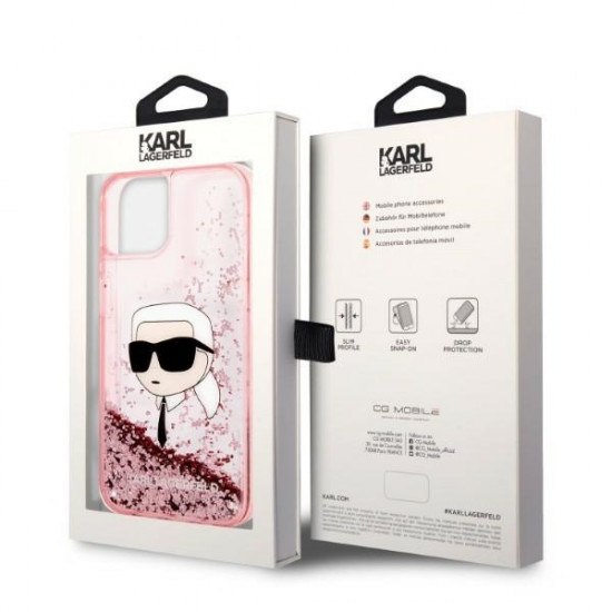 Karl Lagerfeld KLHCP14SLNKHCP Apple iPhone 14 pink hardcase Glitter Karl Head