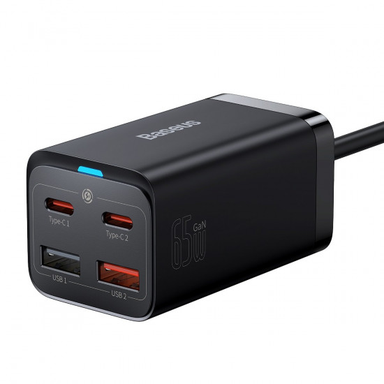 Baseus GaN3 Pro Desktop Fast Charger 2C+2U 65W EU Black(Include: Baseus Xiaobai series fast charging Cable Type-C to Type-C 100W(20V/5A) 1m Black）
