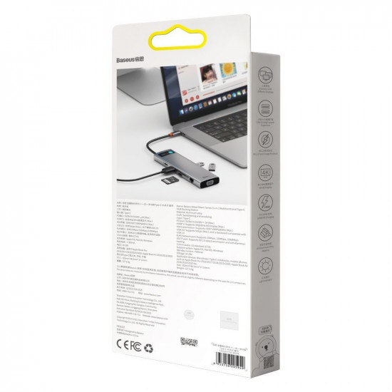 Baseus Metal Gleam 11in1 multifunctional HUB USB Type C - 3x USB 3.2 Gen 1 5Gbps / USB Type C PD 100W / 3,5 mm mini jack AUX / VGA Full HD 60Hz / 2x HDMI 4K 30Hz / TF and Baseus Metal Gleam 11in1 multifunctional HUB USB Type C - 3x USB 3.2 Gen 1 5Gbps / USB Type C PD 100W / 3,5 mm mini jack AUX / VGA Full HD 60Hz / 2x HDMI 4K 30Hz / TF and