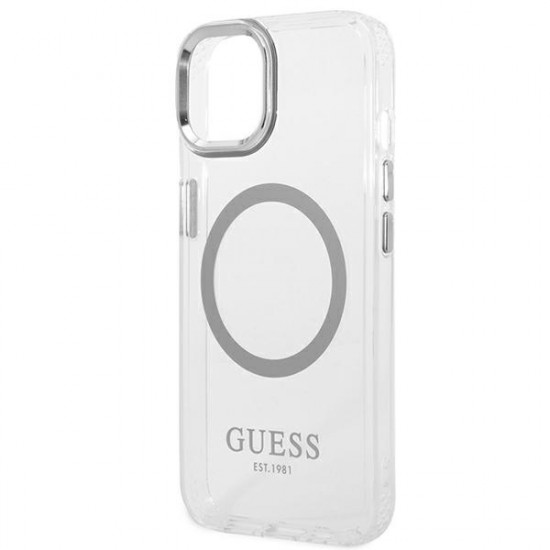 Guess GUHMP14SHTRMS Apple iPhone 14 silver hard case Metal Outline Magsafe