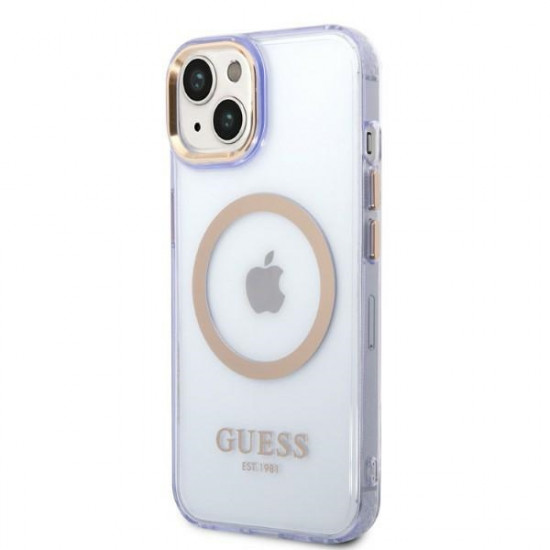 Guess GUHMP14SHTCMU Apple iPhone 14 purple hard case Gold Outline Translucent MagSafe