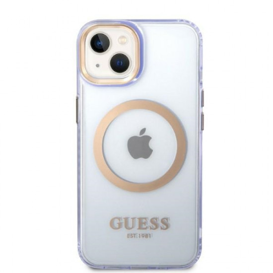 Guess GUHMP14SHTCMU Apple iPhone 14 purple hard case Gold Outline Translucent MagSafe