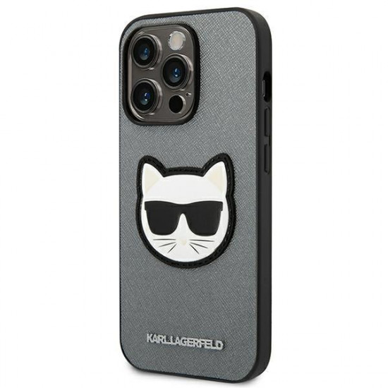 Karl Lagerfeld KLHCP14LSAPCHG iPhone 14 Pro 6,1" hardcase srebrny/silver Saffiano Choupette Head Patch