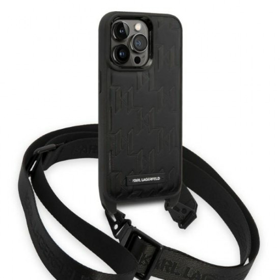 Karl Lagerfeld KLHCP14LSTMMK Apple iPhone 14 Pro hardcase black Monogram Plaque Logo Strap