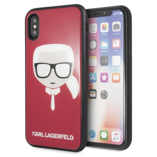 Karl Lagerfeld KLHCPXDLHRE iPhone X/Xs red Iconic Glitter Karl`s Head