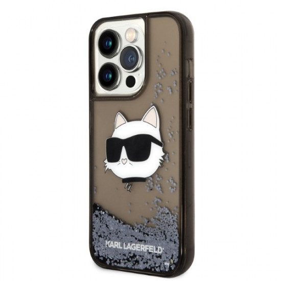 Karl Lagerfeld KLHCP14XLNCHCK Apple iPhone 14 Pro Max black hardcase Glitter Choupette Head