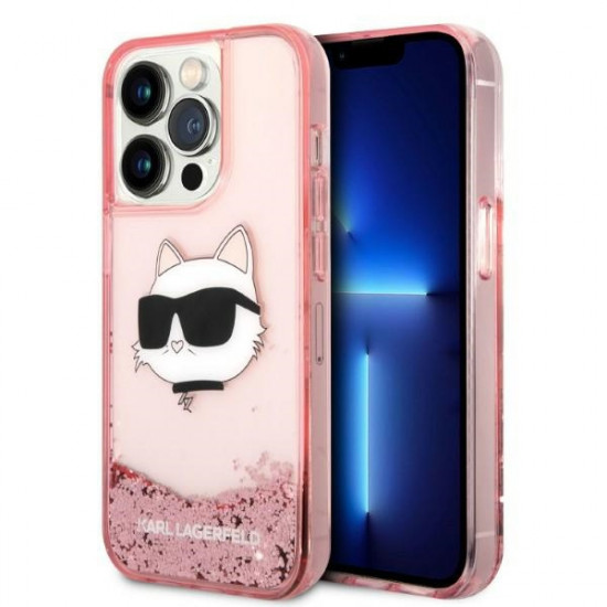 Karl Lagerfeld KLHCP14XLNCHCP Apple iPhone 14 Pro Max pink hardcase Glitter Choupette Head