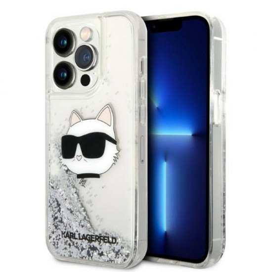 Karl Lagerfeld KLHCP14XLNCHCS Apple iPhone 14 Pro Max silver hardcase Glitter Choupette Head