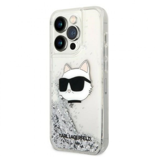 Karl Lagerfeld KLHCP14XLNCHCS Apple iPhone 14 Pro Max silver hardcase Glitter Choupette Head