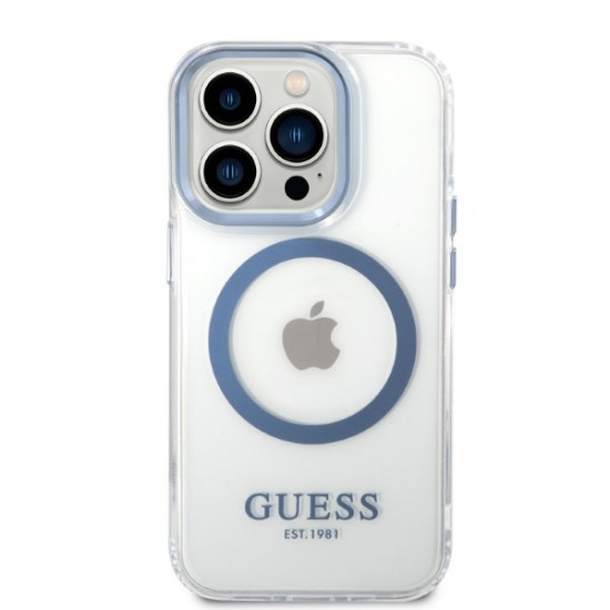 Guess GUHMP14XHTRMB Apple iPhone 14 Pro Max blue hard case Metal Outline Magsafe