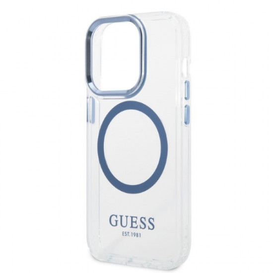 Guess GUHMP14XHTRMB Apple iPhone 14 Pro Max blue hard case Metal Outline Magsafe