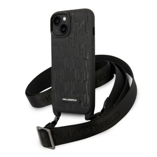 Karl Lagerfeld KLHCP14SSTMMK Apple iPhone 14 hardcase black Monogram Plaque Logo Strap