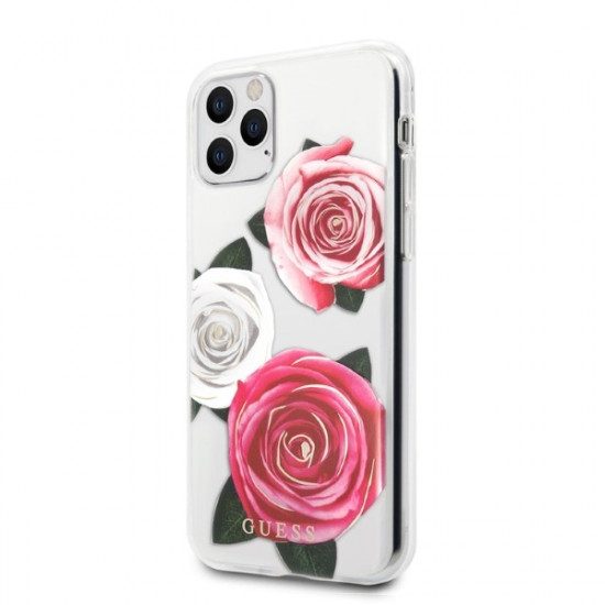 Guess GUHCN58ROSTRT iPhone 11 Pro transparent hardcase Flower Desire Pink & White Rose