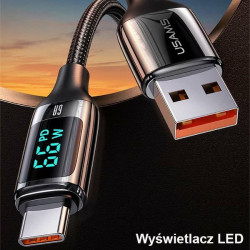 USAMS braided cable U78 USB-C 1.2m LED 6A Fast Charging black SJ544USB01 (US-SJ544)