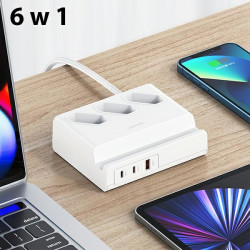 USAMS Listwa zasilajaca 65W Super Si Fast Charging USB Extension Socket EU white CC160TC01 (US-CC160)