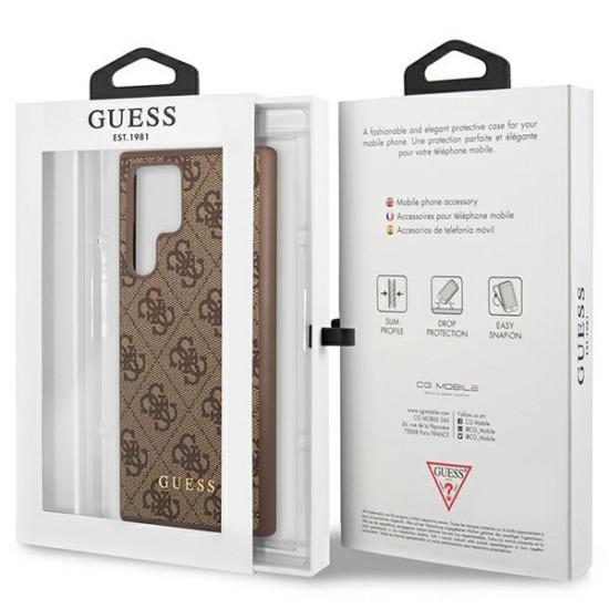 Guess GUHCS23LG4GFBR Samsung S23 Ultra S918 brown hard case 4G Metal Gold Logo